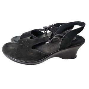 Dr Scholls Womens Ann Wedge Sandals Size 10 Black Suede Leather Comfort Shoes